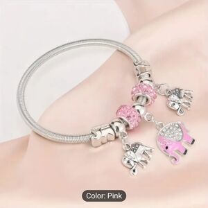 Silver Tone and Pink Elephant Charm Bracelet